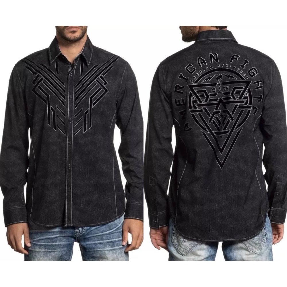 AMERICAN FIGHTER Men's Long Sleeve Button Down Shi